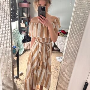 Altar'd State Tan Asymmetrical Off-Shoulder Sundress